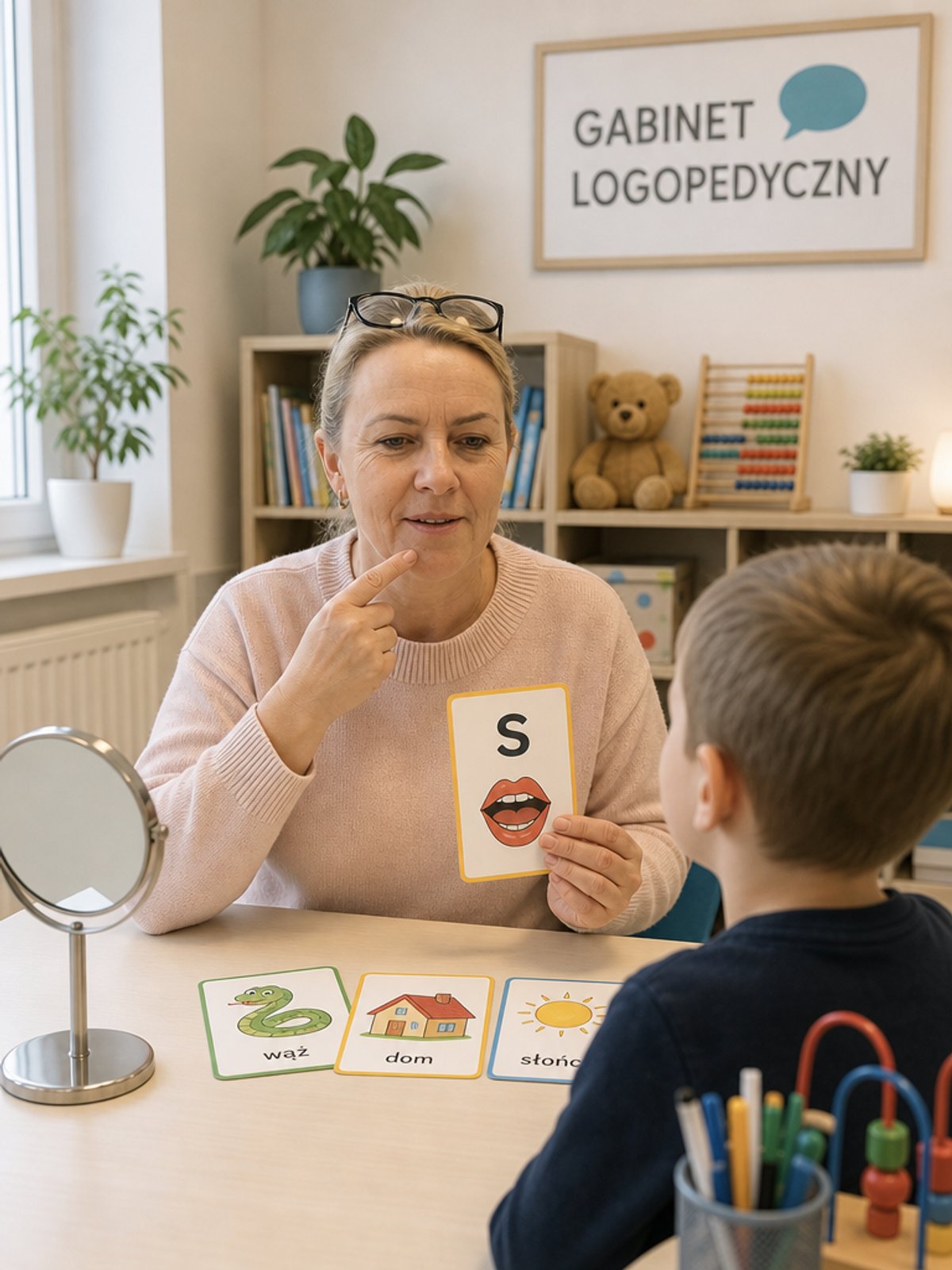 Ewa Fyda — logopeda podczas pracy z dzieckiem w gabinecie w Gorzowie Wielkopolskim